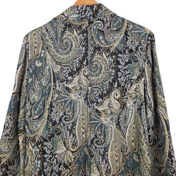 Sunset Cove Paisley Tapestry Blazer Size 14. Blue Black Gold Threads Floral - Picture 6 of 14